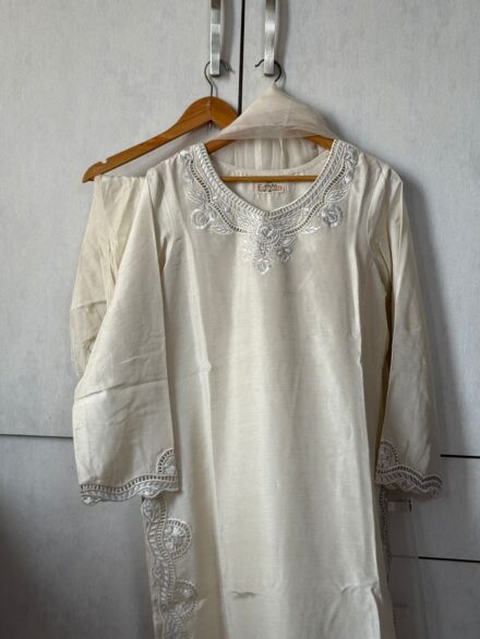 Luxury Pret Embroidered Raw Silk Stitched Shirt Trouser 4