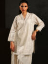 Pure swiss voil chikankari stitched kurta AJDUP071