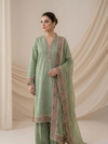 Solid Outfit with Qalamkari Detailing & Chiffon Dupatta | Semi Formal Wear