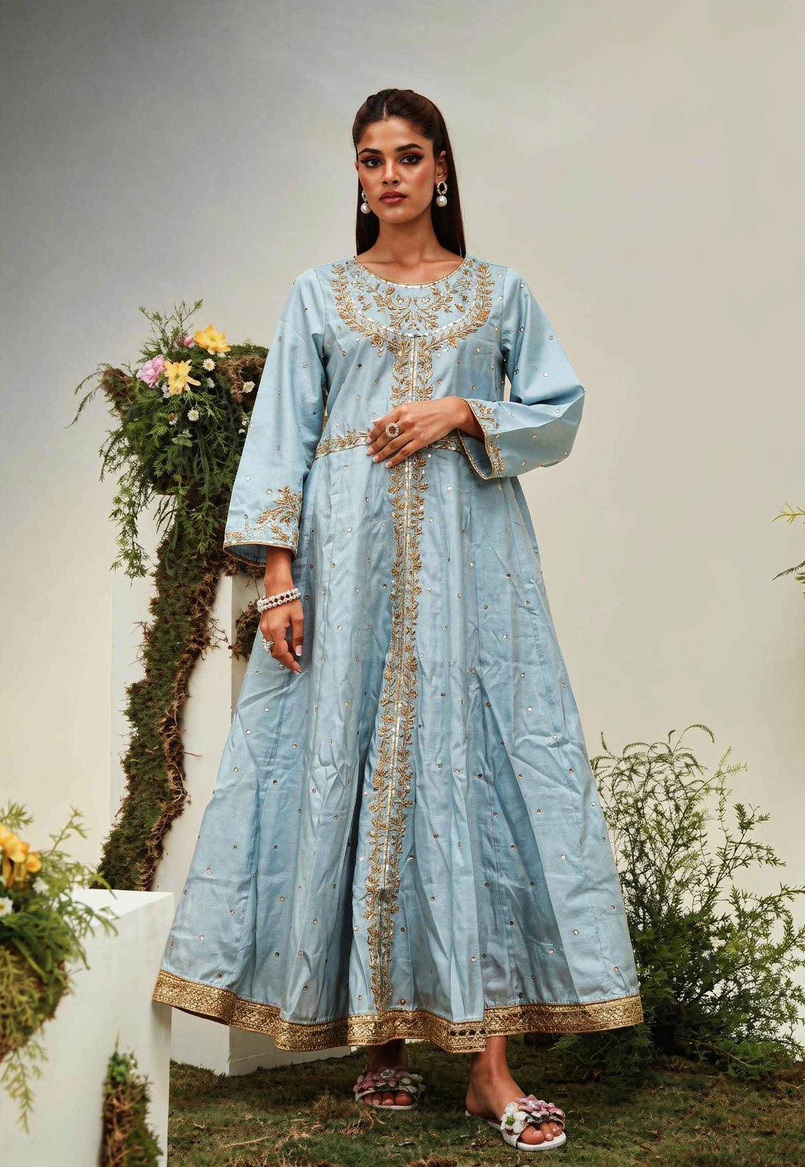 Sky Blue Embroidered Long Frock Set | SC-158 Summer Couture 2026