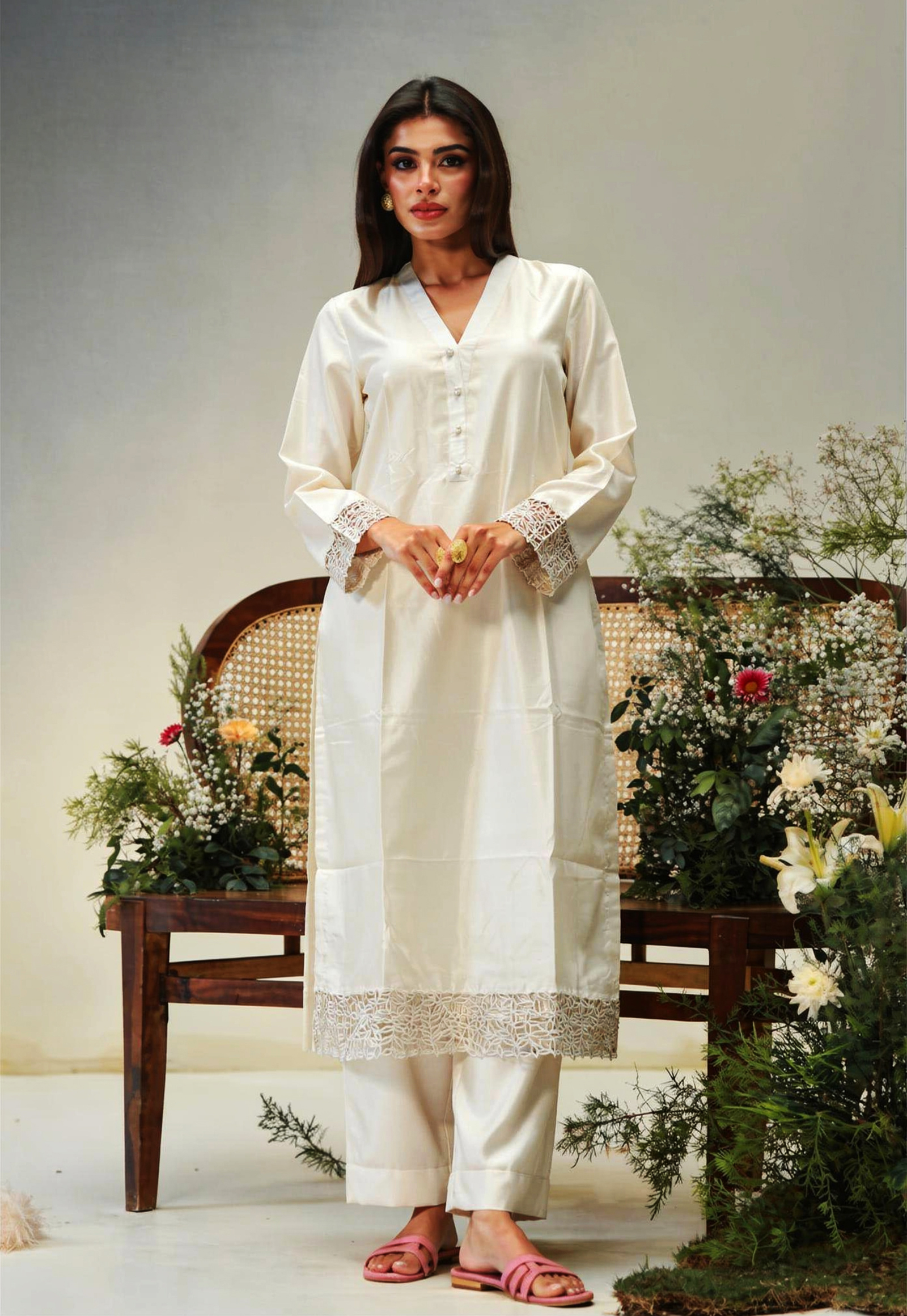 Off-White Semi Formal 3 Piece Suit with Pearl Buttons | SC-153 Summer Couture 2026