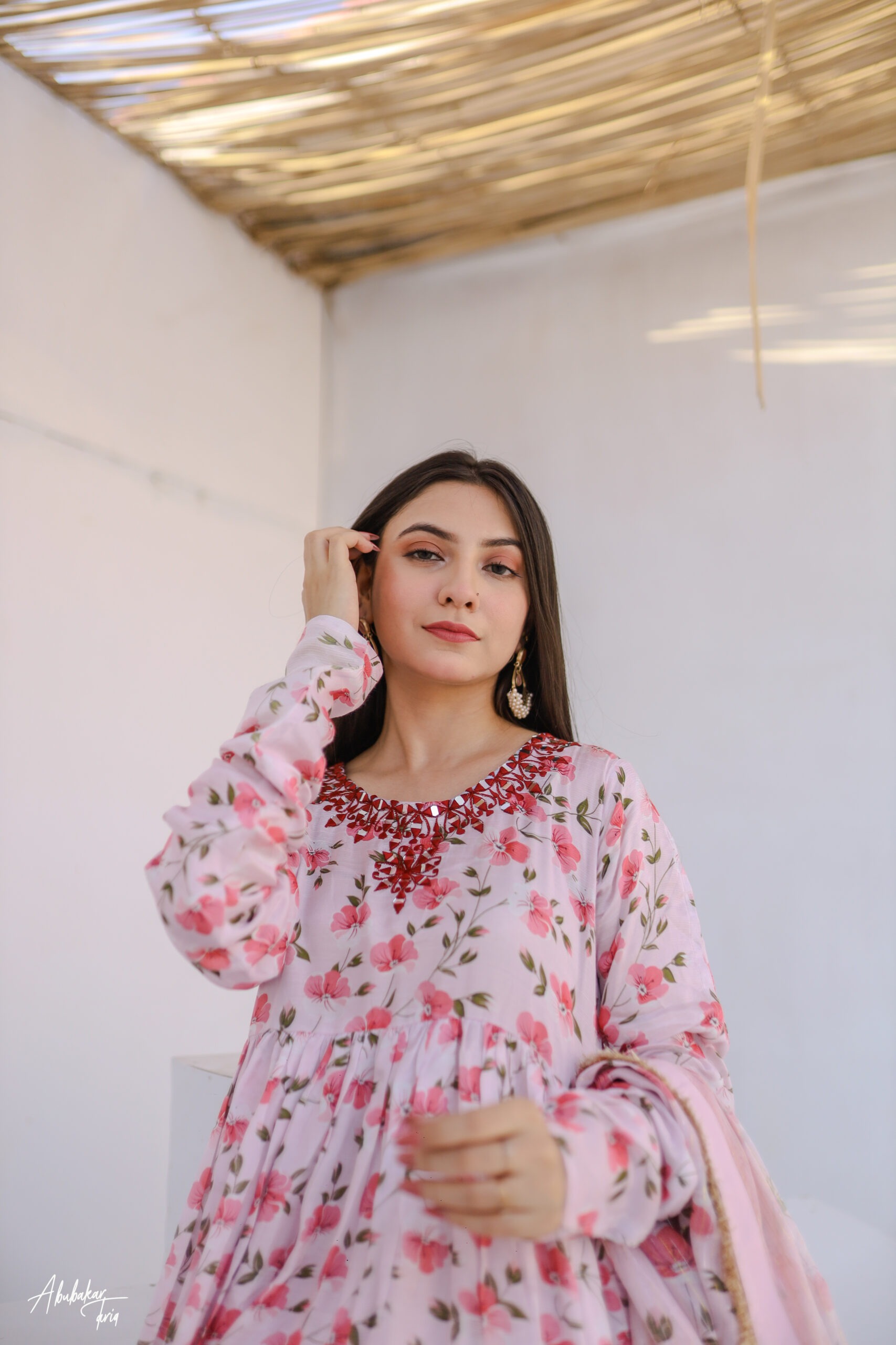 Tabeer Raw Silk Kalidaar Anarkali 3 Piece Outfit | Mirror Work Dress - Image 12