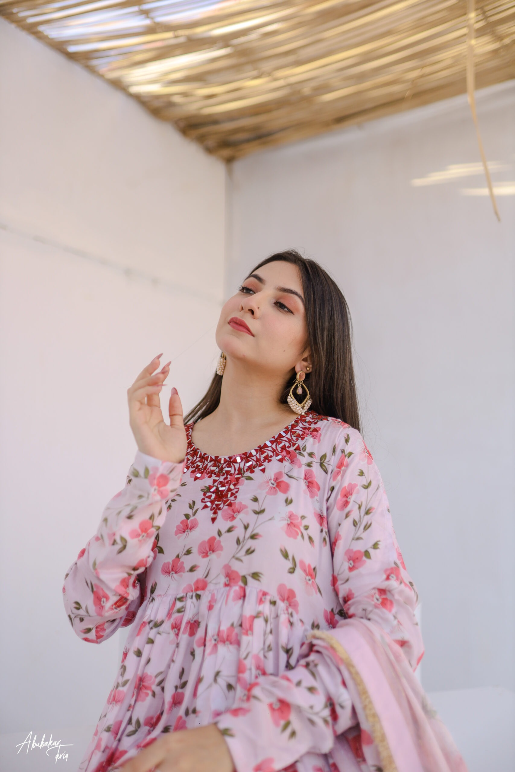 Tabeer Raw Silk Kalidaar Anarkali 3 Piece Outfit | Mirror Work Dress - Image 11