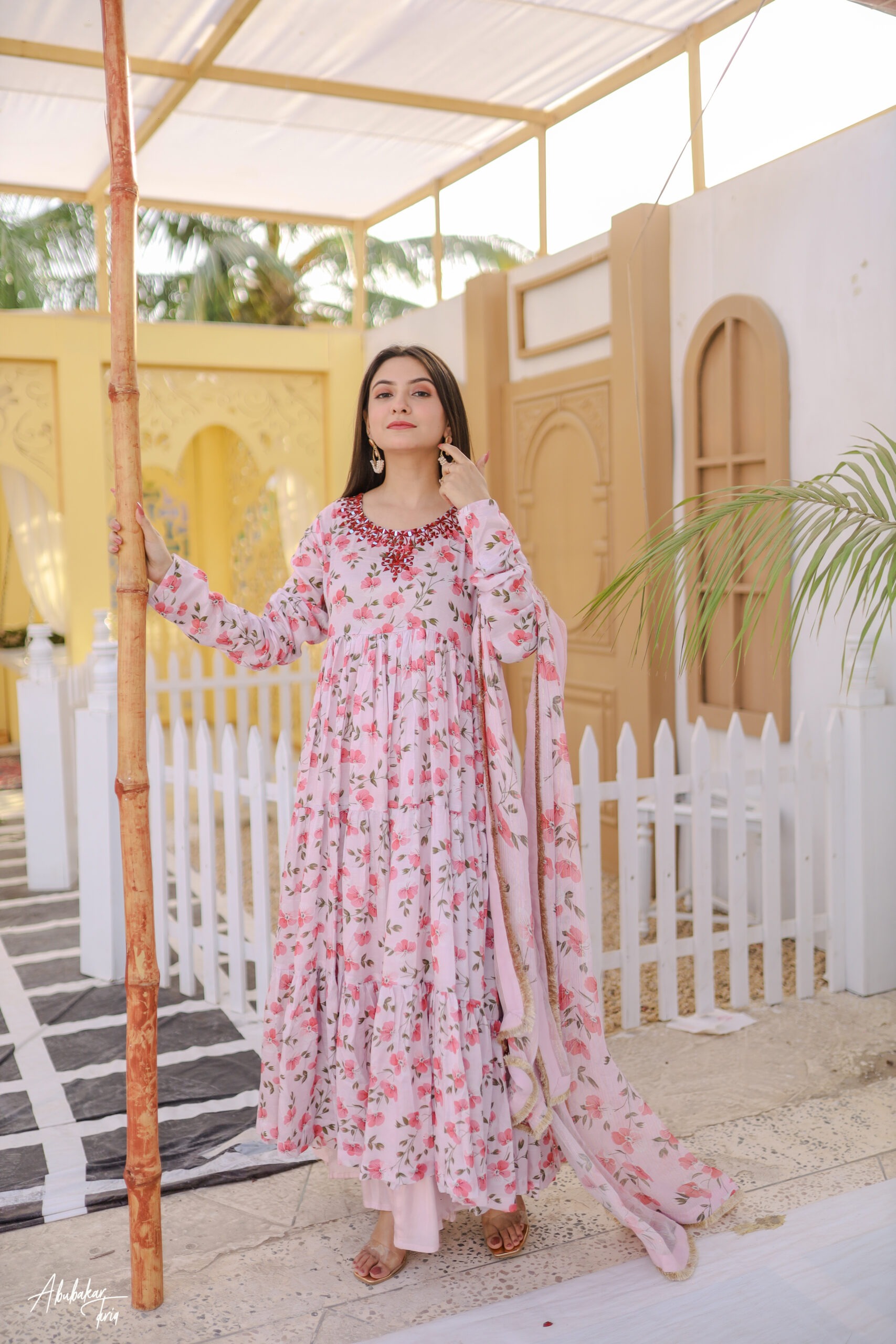 Tabeer Raw Silk Kalidaar Anarkali 3 Piece Outfit | Mirror Work Dress - Image 10