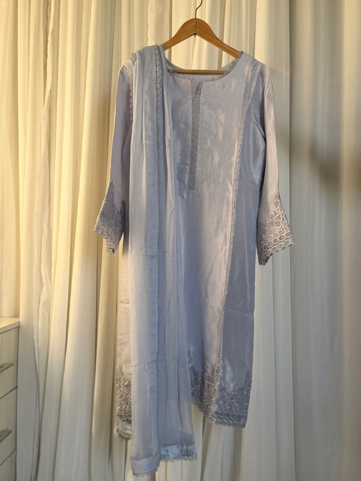 Silver Grey Embroidered 3 Piece Suit with Lace Detailing | SC-176 Summer Couture 2026 - Image 2