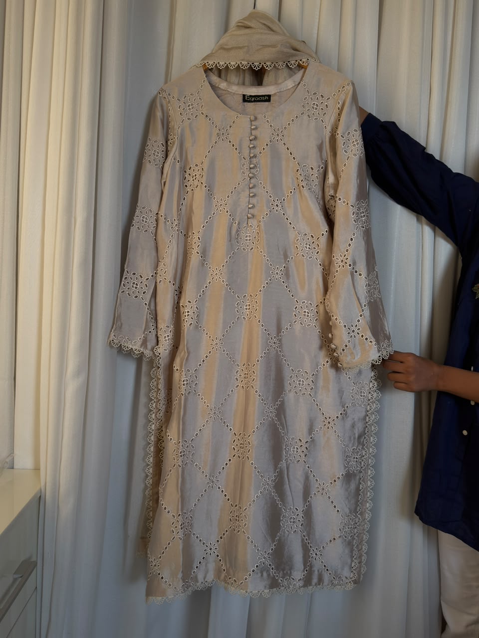 Ivory Pure Sheesha Silk Semi Formal 3-Piece Suit - Image 5