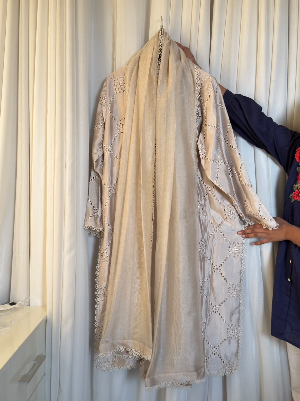 Ivory Pure Sheesha Silk Semi Formal 3-Piece Suit - Image 4
