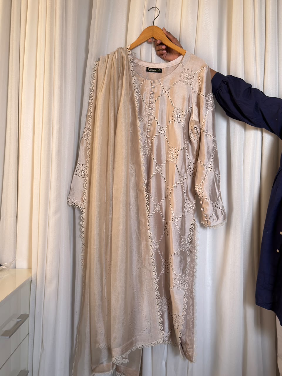 Ivory Pure Sheesha Silk Semi Formal 3-Piece Suit - Image 3