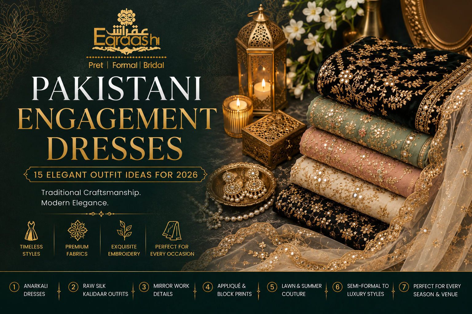 Pakistani engagement dresses featuring elegant embroidered fabrics and traditional designs