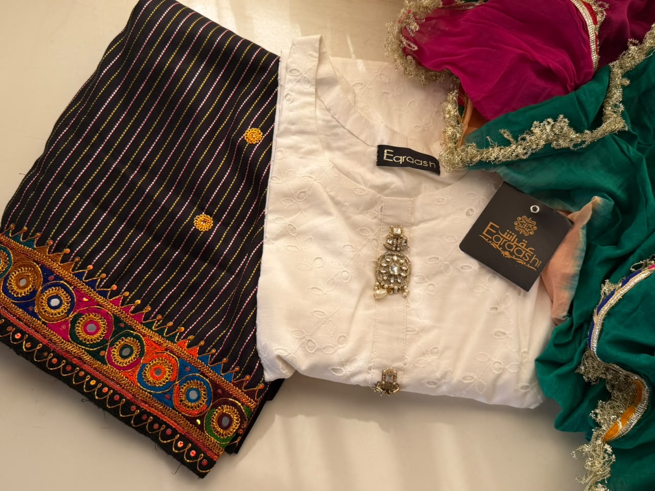 3-Piece Handcrafted Lawn Suit – Pure Chikan Shirt, Swiss Lawn Dupatta & Susi Shalwar CDS001