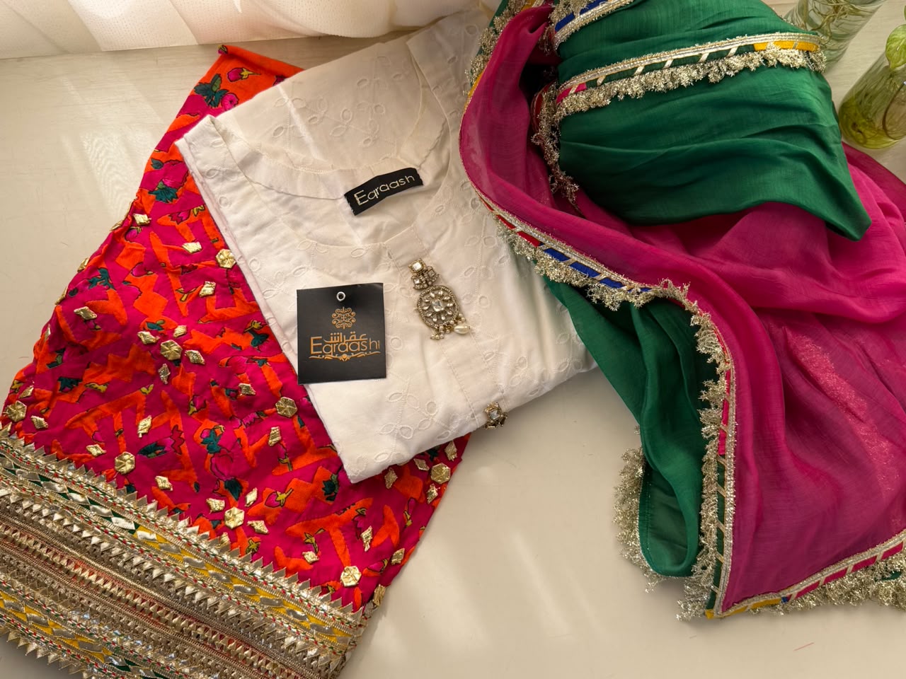 3-Piece Handcrafted Lawn Suit – Pure Chikan Shirt, Swiss Lawn Dupatta & Acrylic Lawn Applique Shalwar CDS002