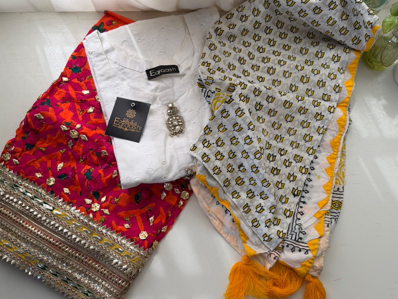 3-Piece Handcrafted Lawn Suit – Pure Chikan Shirt, Block Print Aplic Dupatta & Acrylic Lawn Shalwar CDS003 - Image 5